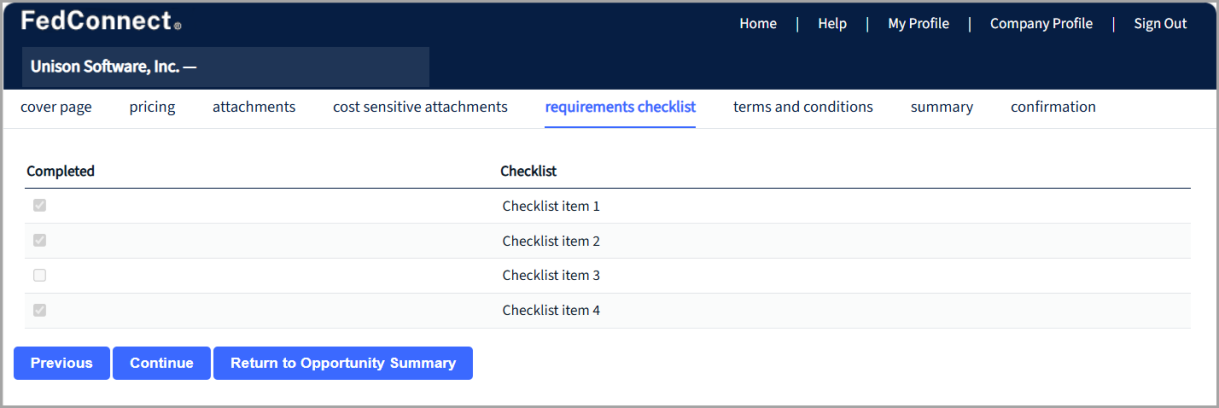 Requirements Checklist Page